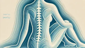 Ilustração abstrata de um corpo humano com indicações de áreas sensíveis, representando cautela ao considerar o Shiatsu.